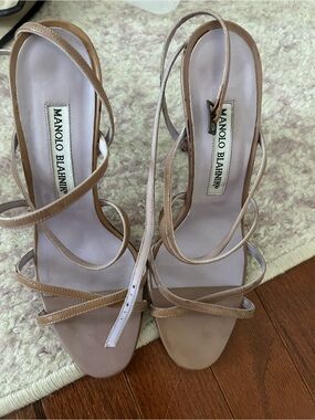 Manolo Blahnik Beige Strappy Wrap Sandals